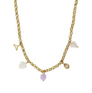 Charm Necklace Mermaid Tail, Shell & Gemstones - Gold