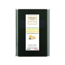 Natural lemon-flavored olive oil in a 5L HoReCa format. The olive oil has a bright yellow color and a fresh, citrusy aroma from the lemon flavoring.