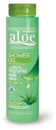 Aloe shower gel with tea tree and aloe vera, 250ml. Gentle, moisturizing formula with natural ingredients.