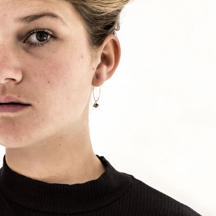 Gold Hoop Earrings - Tiny Triangle Charm