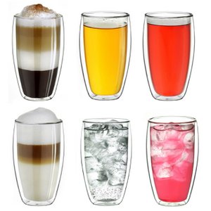 Creano doppelwandiges Thermoglas 400ml „DG-SH“, großes Doppelwandglas aus Borosilikatglas, doppelwandige Kaffeegläser, Teegläser, Latte Gläser 6er Set