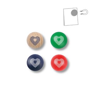 Small wooden magnetic ball - heart pattern 4 colors