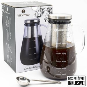 Cold Brew Kaffee-Zubereiter für kaltgebrühten Kaffee (1,0 Liter) - inkl. Permanentfilter aus Edelstahl und Dosierlöffel