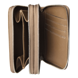 Portafoglio 8 Carte Di Credito In Pelle Saffiano Con Doppia Cerniera Taupe