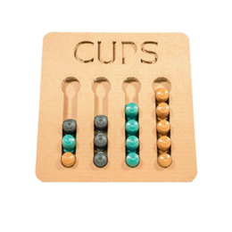 A wooden coffee cup holder with slots for different colored coffee beans or cups.

The coffee cup holder features a wooden design with several slots or compartments. The slots are arranged vertically and contain different colored coffee beans or cups, likely in shades of brown and blue. The holder appears to be a functional and decorative piece for organizing and displaying coffee-related items.