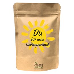 A round, tall yellow candle with a sunflower design. The candle is described as "You are my favorite person (sunflower)" and is categorized as a garden product.