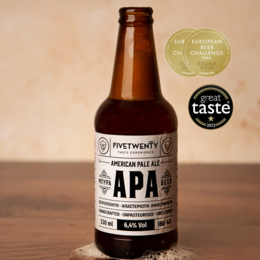 Handcrafted American Pale Ale beer in a 330ml bottle. Amber-colored with a medium body and hoppy aroma.