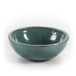 A square-shaped turquoise crackled ceramic bowl measuring 29 x 29 x 11 cm.
