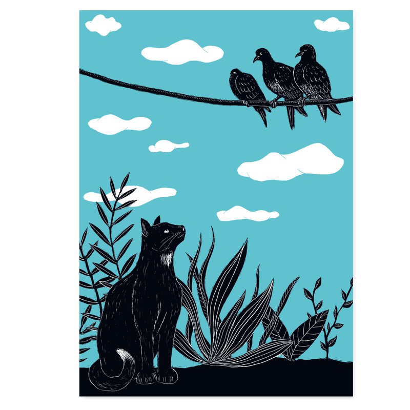 Poster | Katze & Tauben