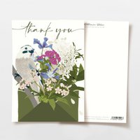 Bedankkaart met vogel en paarse bloemen, FSC-gecertificeerd