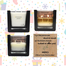  Scented candle with "Thank you" and "I always just envie" text in a glass container with a black frame.