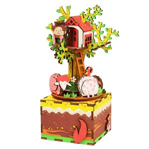 RoboTime, Music Box Wood DIY 3D Puzzle Tree House, AM408, 11,6 × 11,5 × 19,5 cm