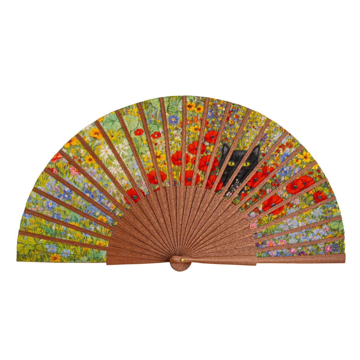 Gustav Klimt Print Hand Fan Cat and Flowers