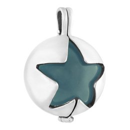 A white and teal star-shaped pendant with a shiny finish.