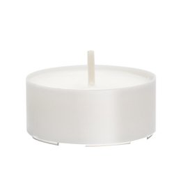 Eco-friendly, vegan tea lights in a pack of 100 pieces, each burning for up to 6 hours.