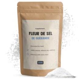  Fleur de sel, a natural and unrefined sea salt harvested from the salt marshes of Guérande, France. This premium sea salt has a delicate, slightly sweet flavor and is perfect for seasoning a variety of dishes.