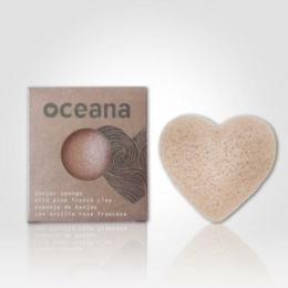 Konjac sponge with pink clay, a natural skin care tool for gentle exfoliation and cleansing.
