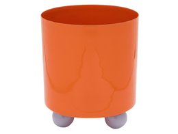  Orange ceramic cylindrical plant pot with purple feet, funky modern design, medium size