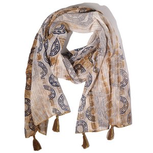 Nomad Sari - Pareo - 180x50cm - Marbella Print - Brown with gold trim
