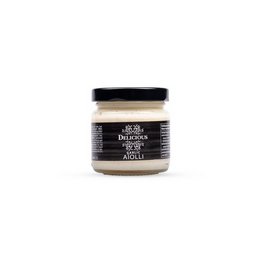 Creamy garlic sauce in a glass jar. Smooth, spreadable texture. Ideal for dipping, cooking, or as a condiment.