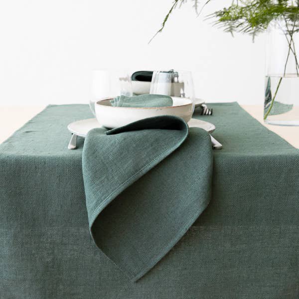 Linen Bath and Hand Towels Set Waffle Balsam Green