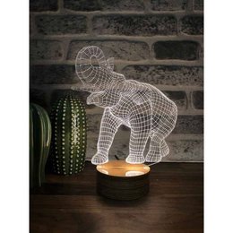 3D elephant-shaped LED light made of wood, suitable for use as a table lamp or decorative accent.