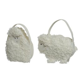  Large white fluffy sheep-shaped handbag with a top handle. Measures approximately 7.5 inches wide, 28 inches high, and 28 inches deep.