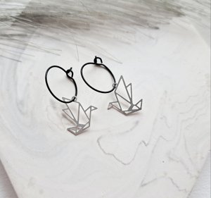 Earrings - MINImalism - Bird - black/silver