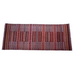 Vintage Baluch Soumak runner rug with a fawn color palette and intricate striped pattern.
