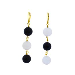Weißer Achat und schwarzer Onyx, Gelbgold-Vermeil, 9-karätige oder 18-karätige Goldohrringe, mutiger und schöner Statement-Schmuck, Gold-Vermeil-Ohrringe, Kollektion Bloom | von nlanlaVictory