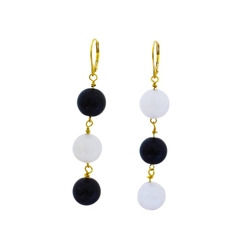 Weißer Achat und schwarzer Onyx, Gelbgold-Vermeil, 9-karätige oder 18-karätige Goldohrringe, mutiger und schöner Statement-Schmuck, Gold-Vermeil-Ohrringe, Kollektion Bloom | von nlanlaVictory