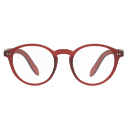 Red round eyeglasses with everyday lenses