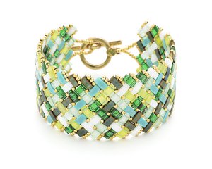 Steel cuff bracelet weaving of TILA pearls with T clasp