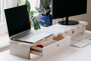 Monitor stand FLOWER 109cm wide for two monitors funky style