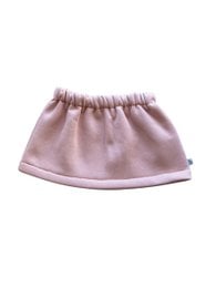 A short, pink baby dress with a ruched waistline and a variety of size options including 62/68, 74/80, 86/92, and 98/104.