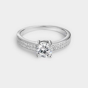 Zilveren pavé solitaire ring met zirkonen