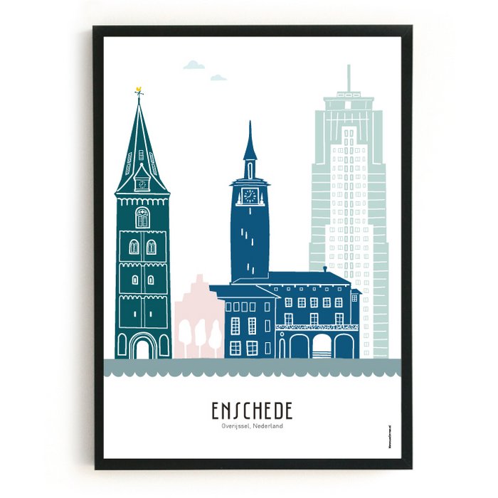 Poster skyline Enschede in kleur