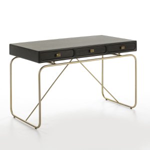 BUREAU 120X60X76 GOUD METAAL/MINDI HOUT ZWART TH2645720