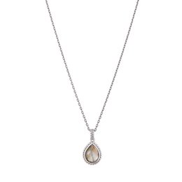  Silver men's necklace with a teardrop-shaped pendant featuring a natural stone.