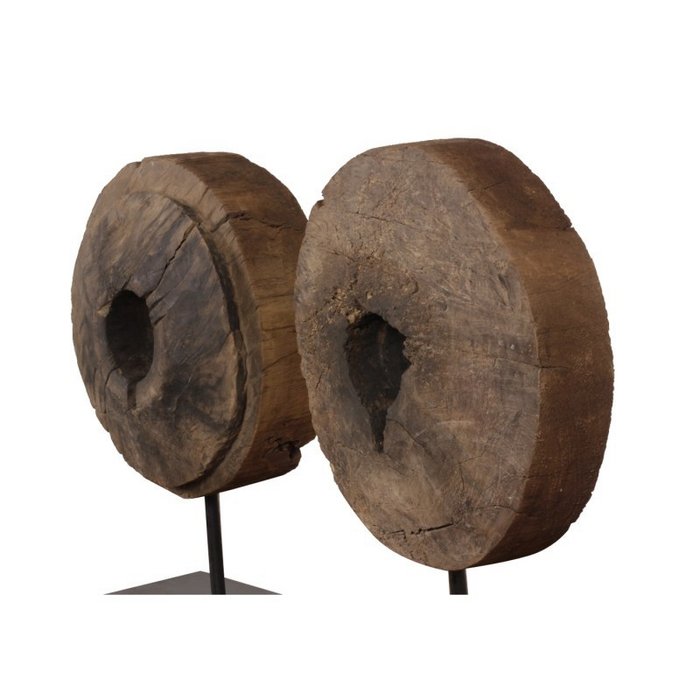 Oud houten wagenwiel op standaard 40cm