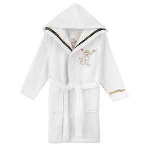 Luxury baby bathrobe 100% cotton with monkey motifs embroidered in gold 86-92