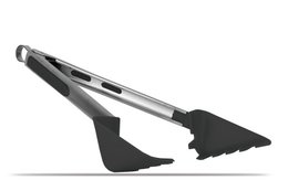 Black kitchen multitool with whisk-like design, suitable for various cooking tasks.