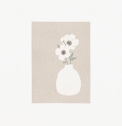 Cream-colored postcard with a simple floral vase design, suitable for birthday celebrations.