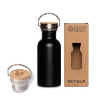 Stainless steel drinking bottle bamboo cap 500 ml steel BLACK