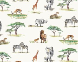 Safaritiere Kindertapete - Elfenbeinfarbe