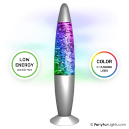 Multicolor LED glitter lamp, energy-efficient, color-changing, 34cm height, USB powered.