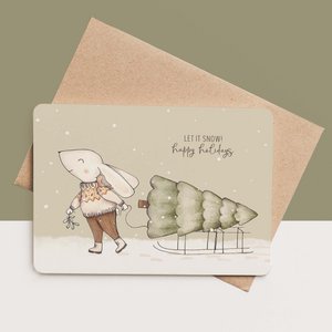 card + envelope - rabbit with Christmas tree
