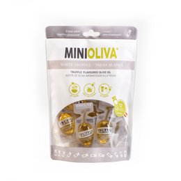 Truffle flavored olive oil in single-serve packets. Olive oil product with truffle flavor.