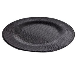 Zwart krokodil rond bord