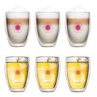 Creano dubbelwandig theeglas, latte macchiato, thermische mok bloem des levens | 250 ml, in een exclusieve geschenkdoos, set van 6